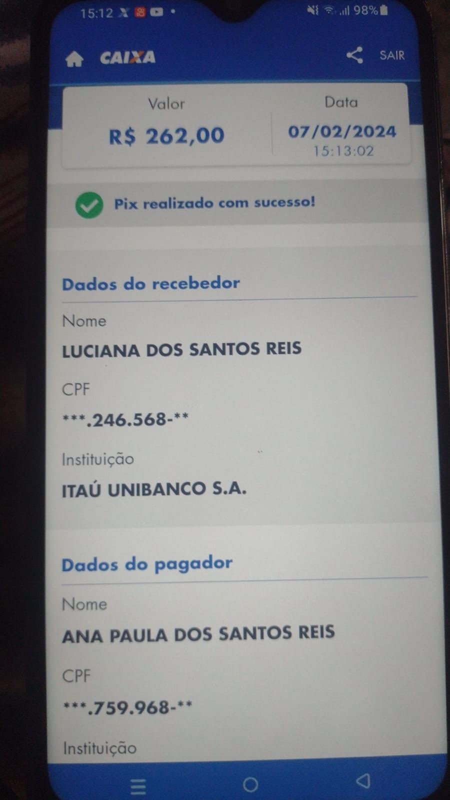 Comprovante de pagamento